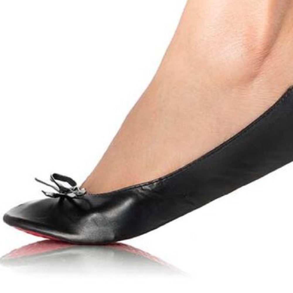 Flat Out Rolled Ballet Flat — BLACK (Red Bottoms)